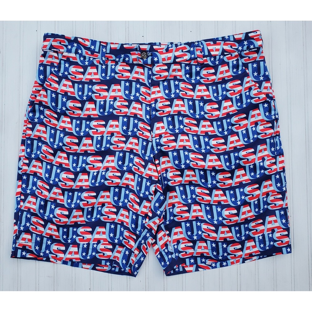 Loudmouth Golf USA Shorts Mens 38 Patriotic Stars Stripes Red White Blue Print